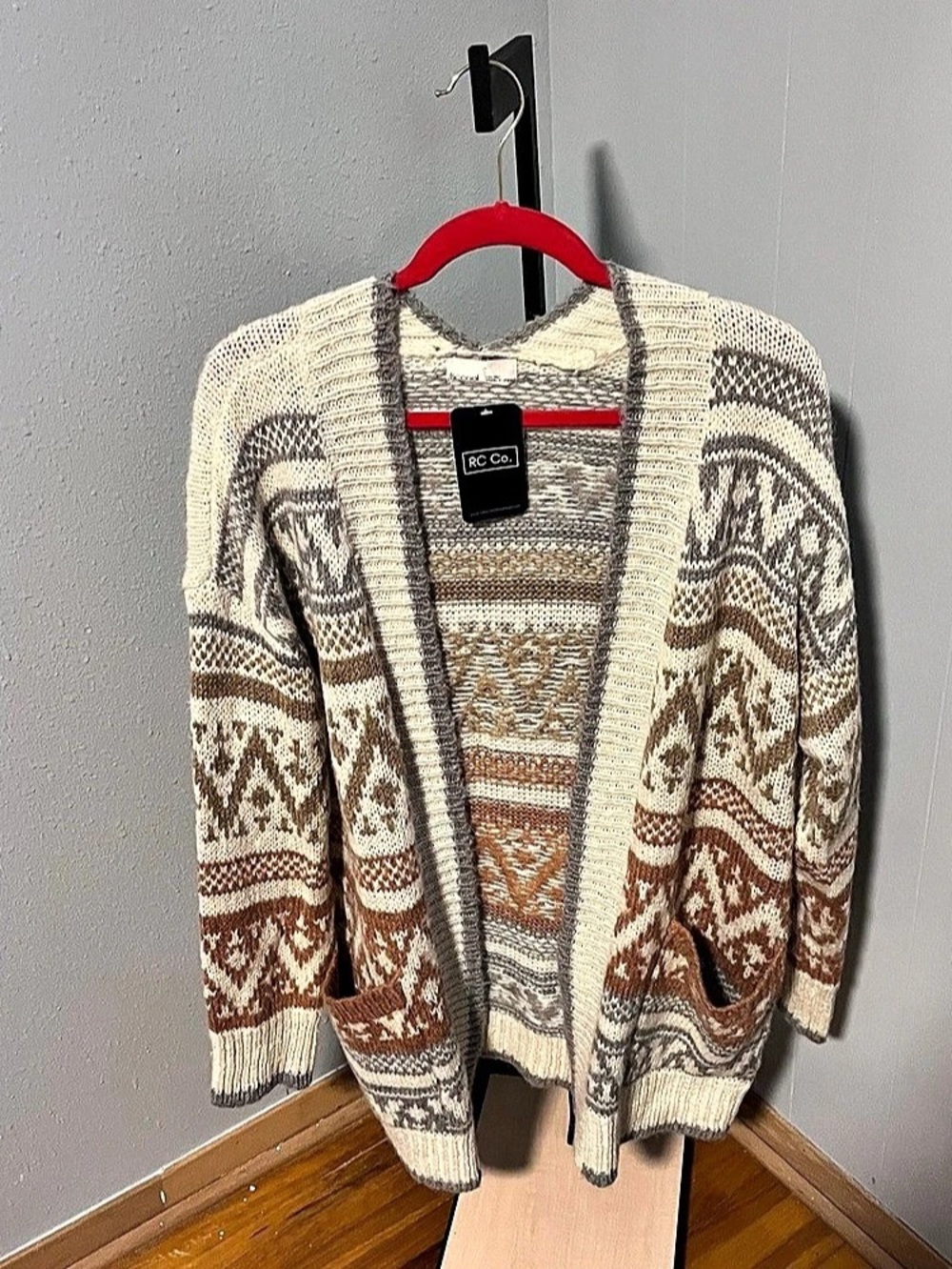 Béccol Geometric Cardigan in Cream & Brown Size M/L NWT